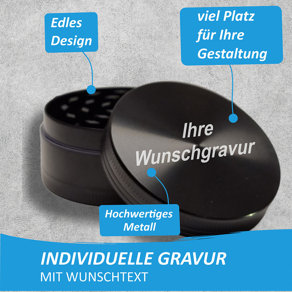 #teamludorf Premium Aluminium Grinder mit individueller Gravur | ∅ 5 cm | 4-teilig | inkl. Pollenschieber Ludorf Textilveredelung & Werbetechnik